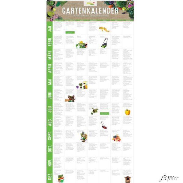 Gartenkalender 'Gartenarbeiten von Januar bis Dezember' auf einem B...